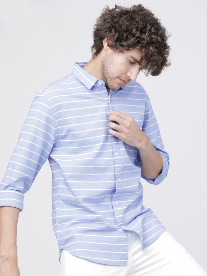 Buy Highlander Blue/White Slim Fit Striped Casual Shirt For Men Online ...